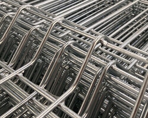 Close up of 3D curved welded wire mesh fence panel construction