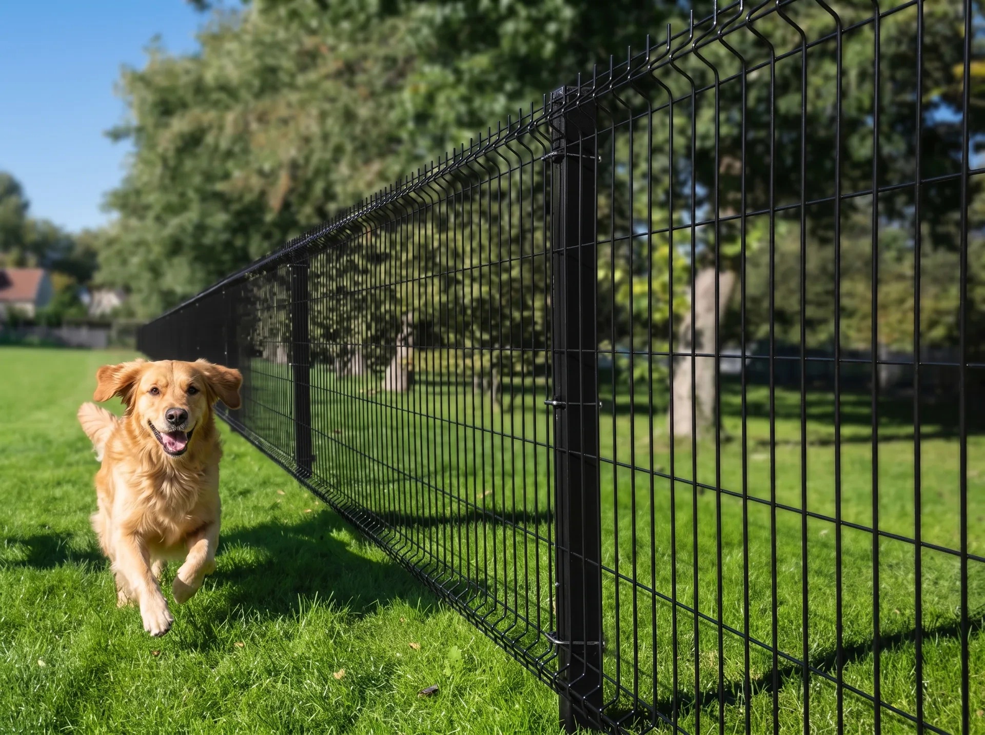 3D curved welded wire mesh fence installed around a property