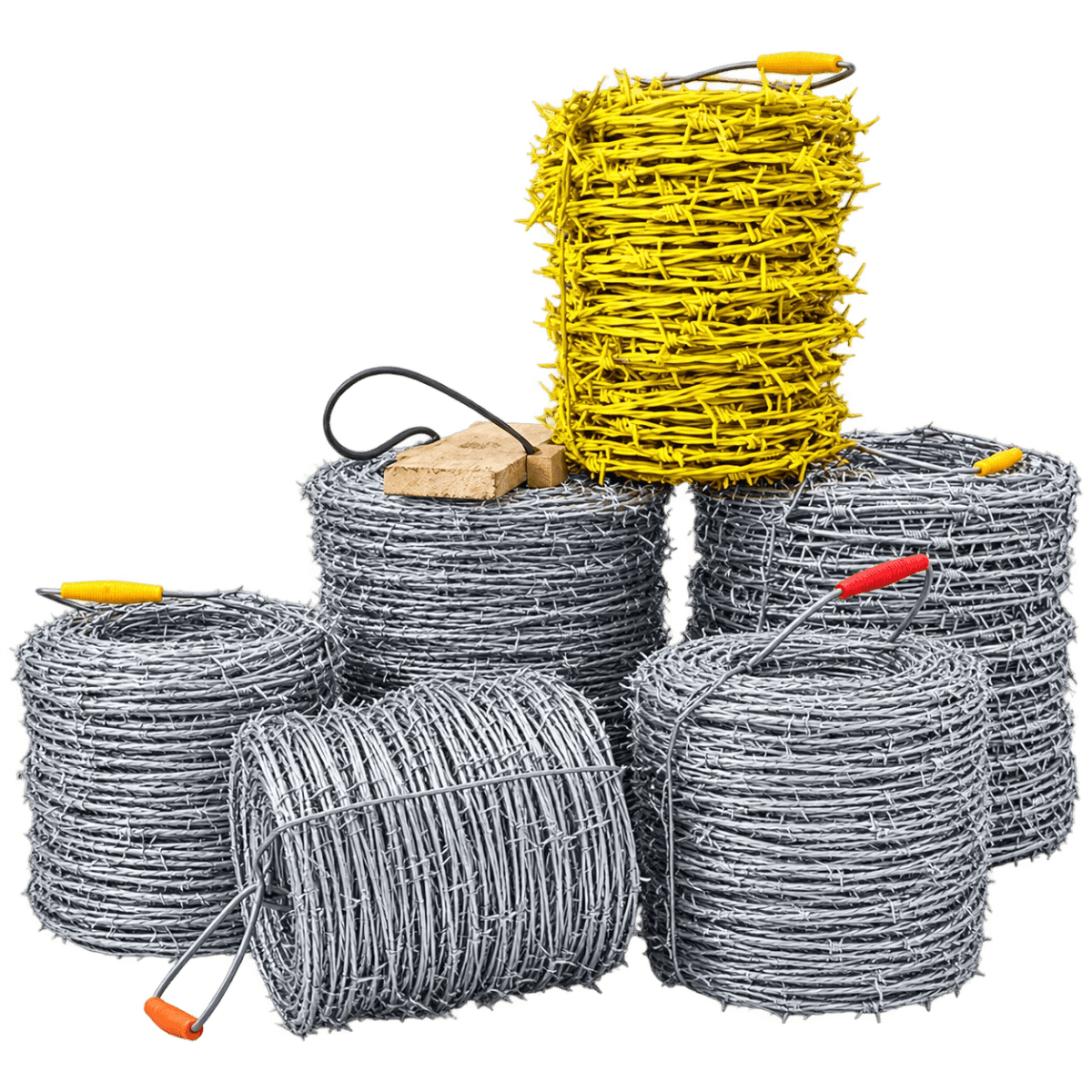 Galvanized and PVC-coated barbed wire coils