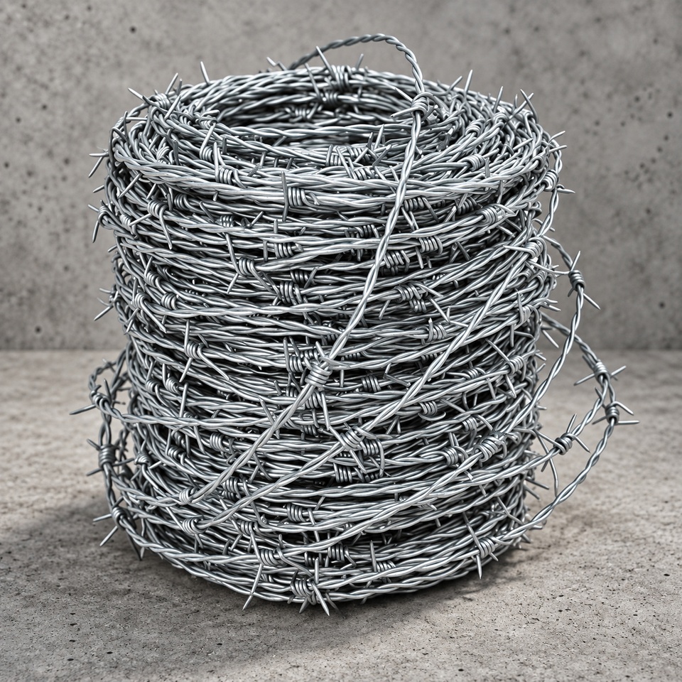 Coil of galvanized barbed wire
