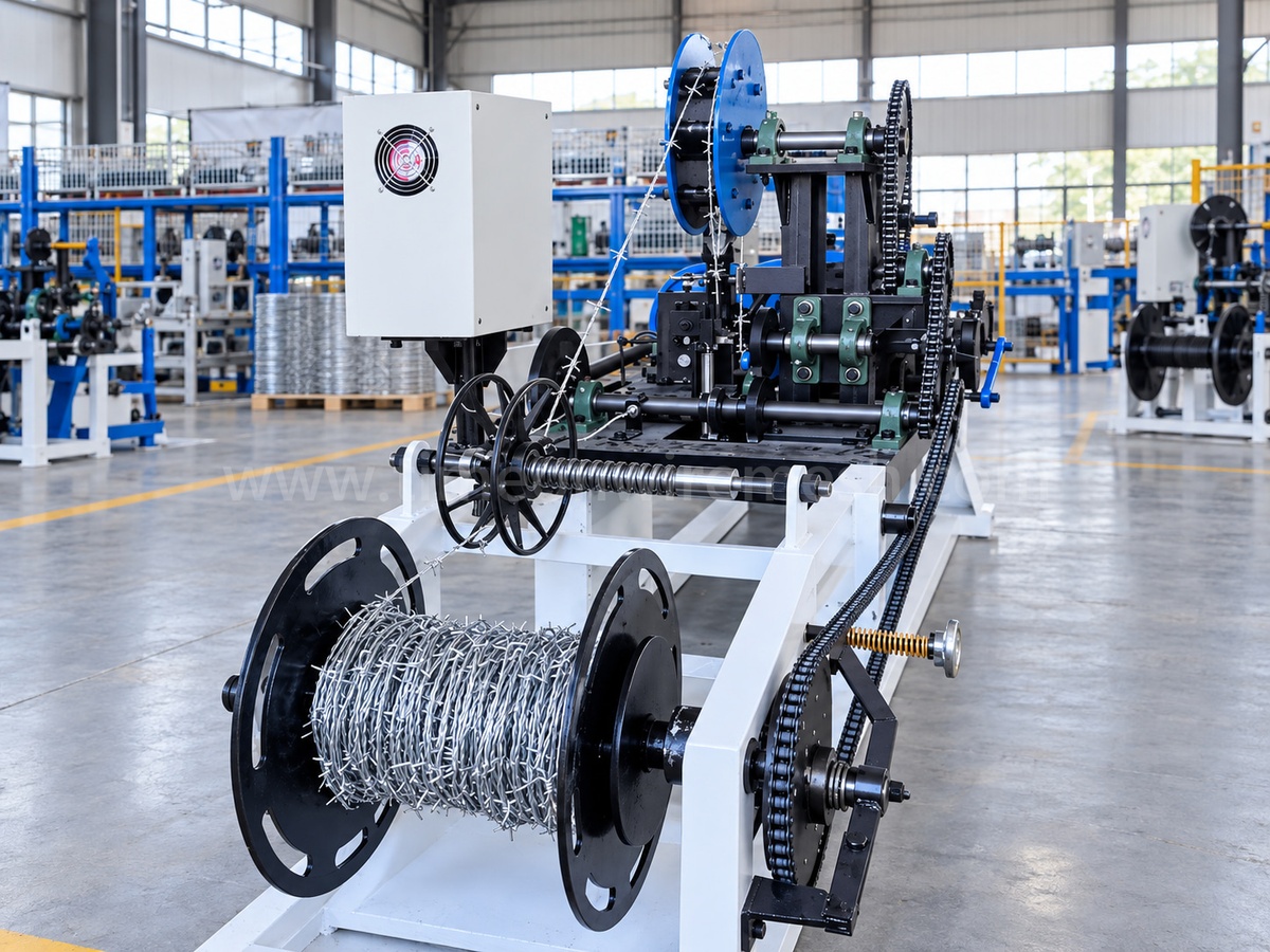 Barbed wire production line in the factory